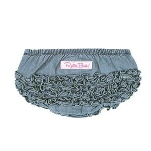 RuffleButts Baby Girls Woven RuffleButt Bloomer Light Wash Denim Size 0-3M New